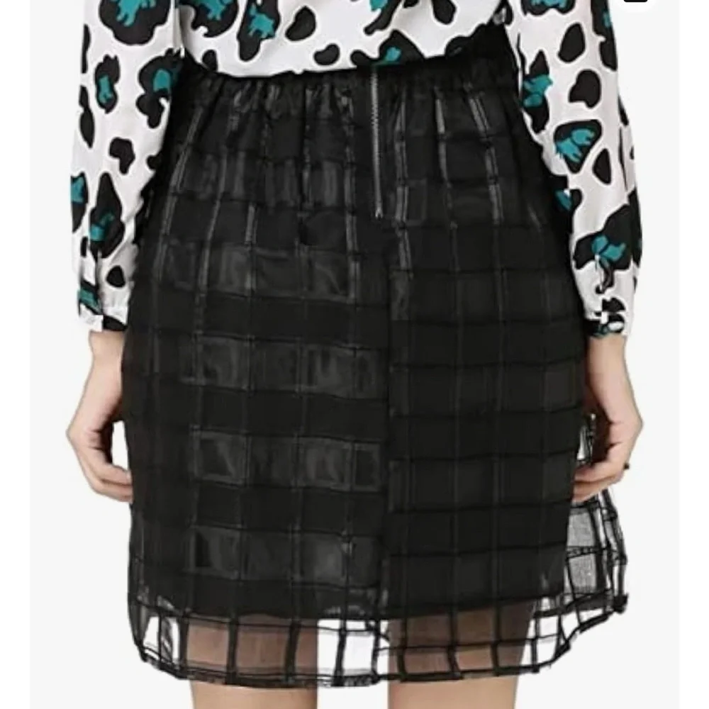 Face N Face Black Shear Plaid Festive MIDI Skirt Large